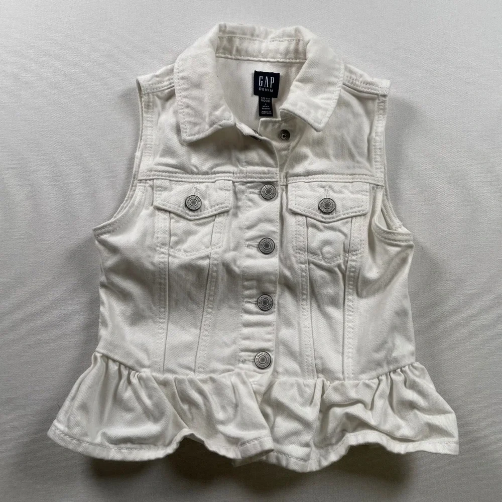 Gap Denim Toddler Girls White Peplum Trucker Vest Size 5 Years Toddler